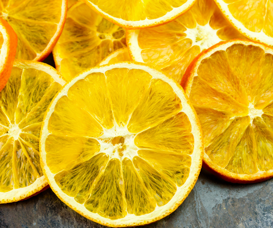 Homegrown orange slices ready for eating.