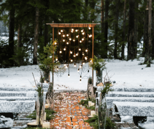 A simple garden structure made magical with sting lights.