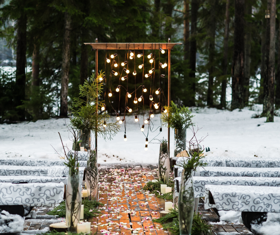 A simple garden structure made magical with sting lights.