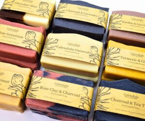 A selection of botanical handmade natural soap from Calendula Bath and Home.