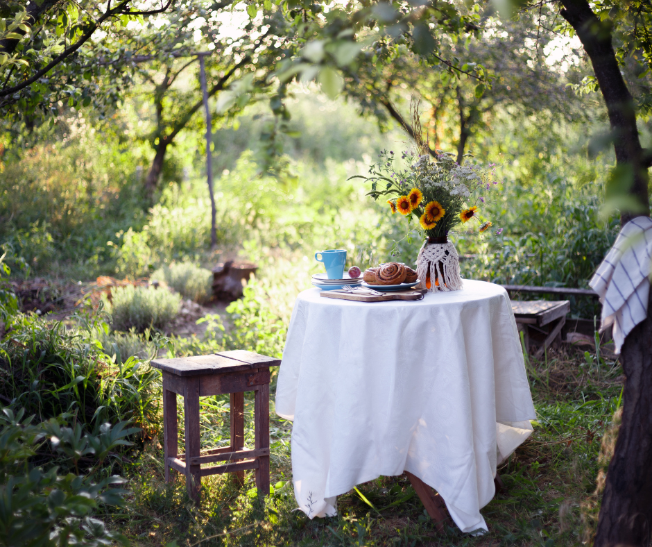 Sweet and simple romantic breakfast in the garden.