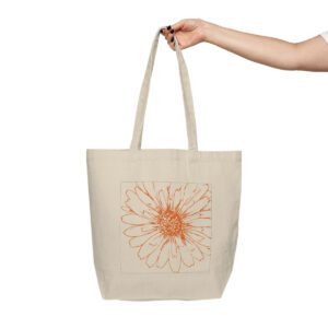 Large Orange Flower Canvas Shopping Tote |100% Natural Cotton Canvas
