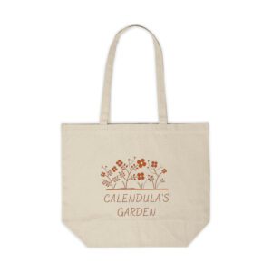 Calendula's Garden Canvas Shopping Tote | 100% Natural Cotton Canvas | Orange Text