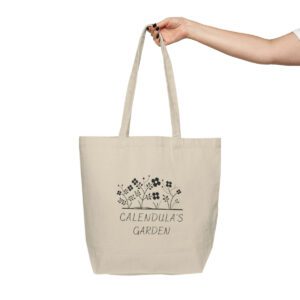 Calendula's Garden Canvas Shopping Tote | 100% Natural Cotton Canvas | Black Text
