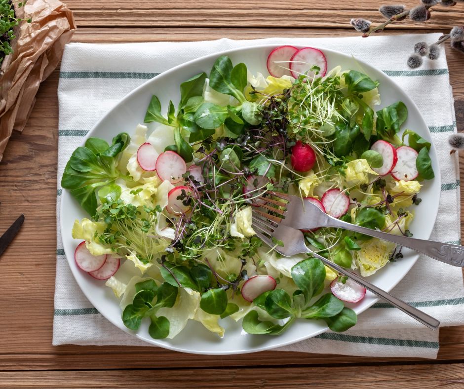 microgreens on a green salad.