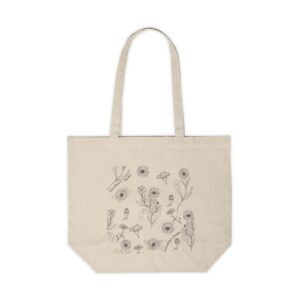 Large Calendula Flower Botanical Canvas Shopping Tote | 100% Natural Cotton Canvas