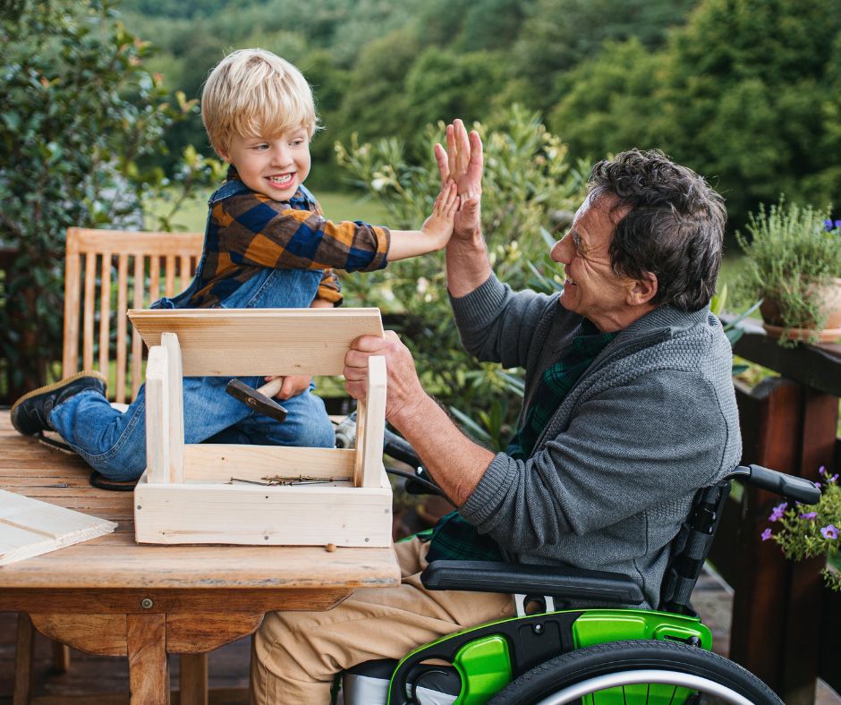 Homemade decor ideas like this young boy and man building a bird house are great family activities.