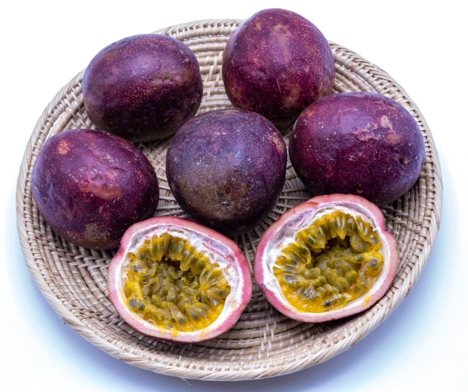 Purple Passion Fruit with yellow seed filled center