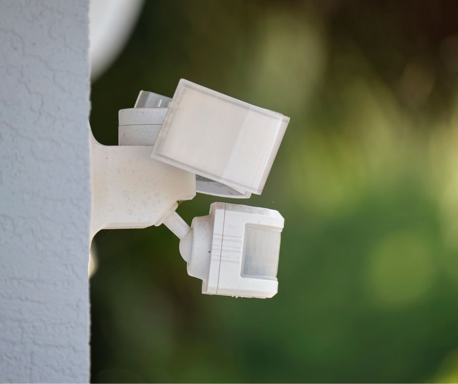 Wall mounted multi light security light with motion detector.