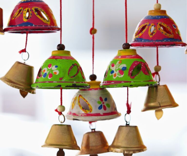 Brightly colored wind chimes.