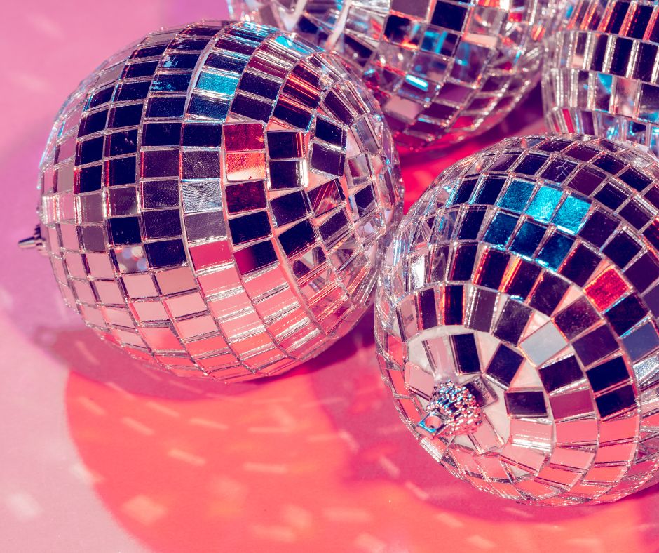 A group of disco balls that can be used for diy  pond decorations.