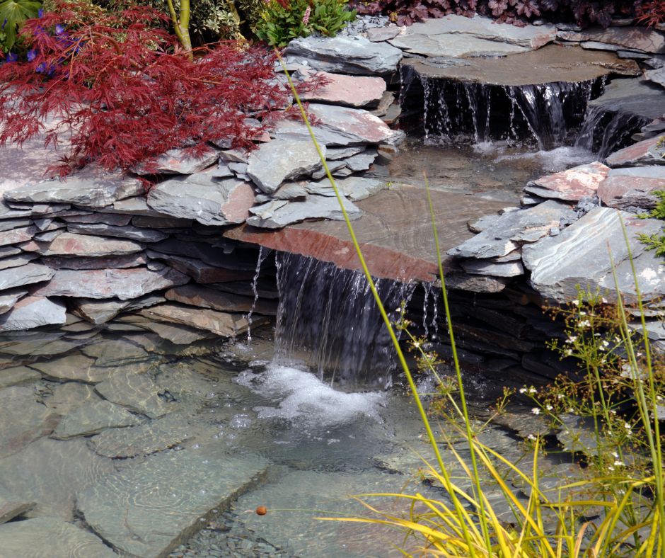 A cascading waterfalls water feature.