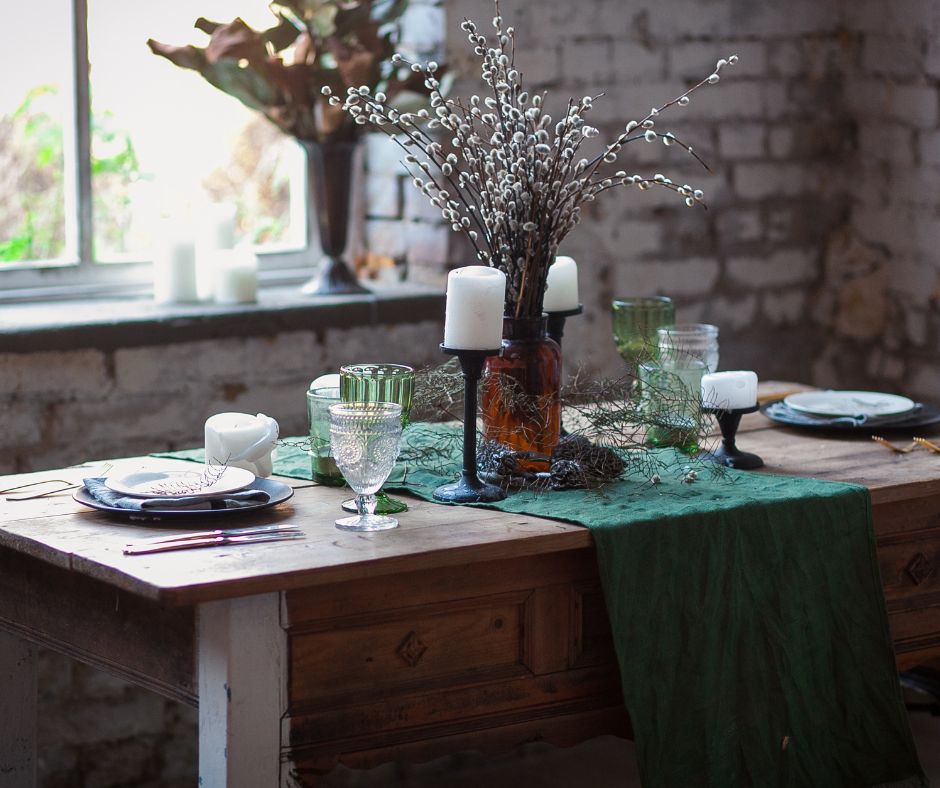 A partially enclosed patio dining space.