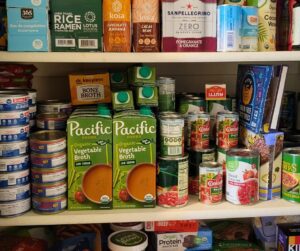 A kitchen pantry stocked with healthy natural foods.
