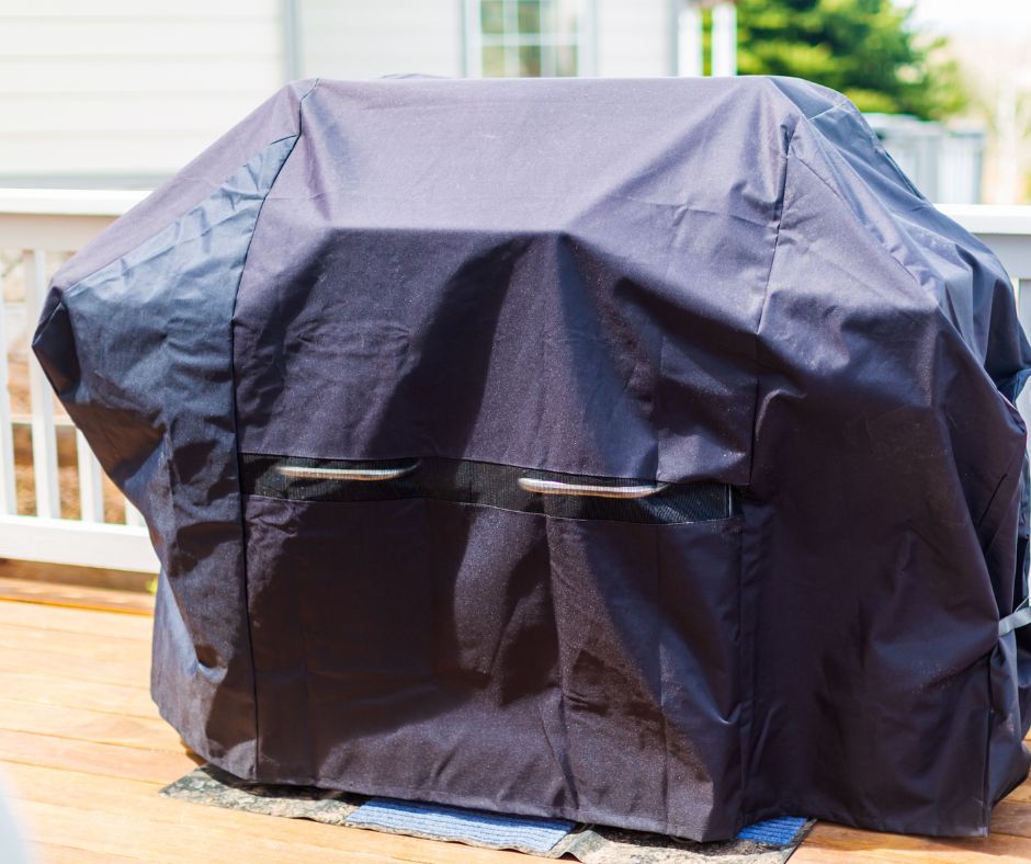 A protective black grill cover.
