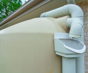 Rainwater filter system on a storage tank.