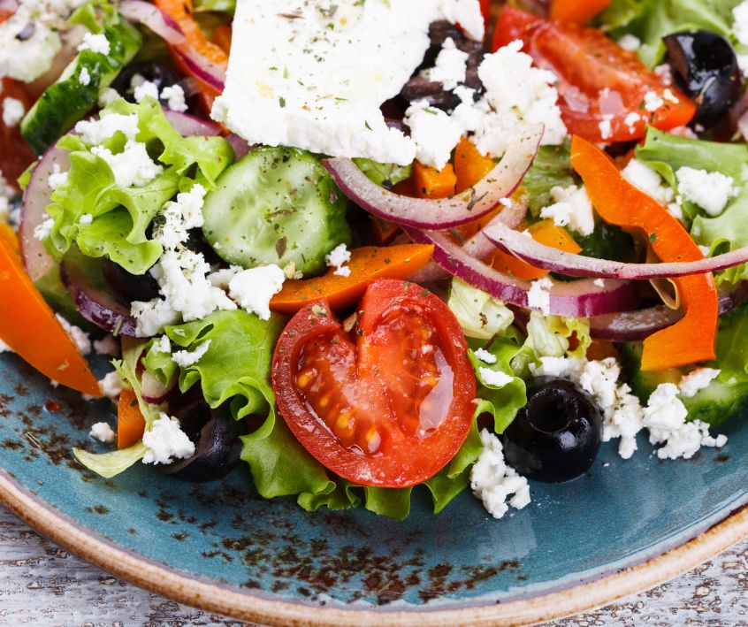 Spicy Cucumber Tomato Greek salad , feta cheese.