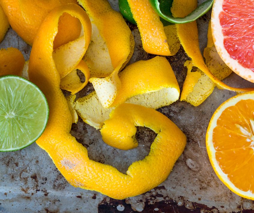 Citrus peels, orange, lemon and grapefruit.